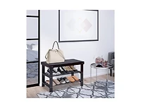 3 Tier Bamboo Bench Storage Shoe Rack For Entryway