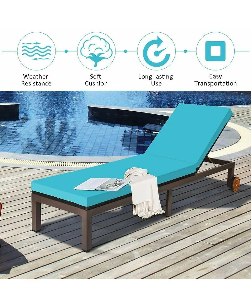 Patio Chaise Lounge Chair Outdoor Rattan Lounger Recliner