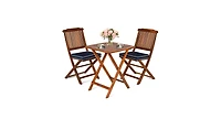 3 Pcs Patio Bistro Set Wood Folding Table Set Garden Yard