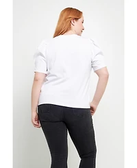 Women's Plus Short Puff Sleeve Knit Top
