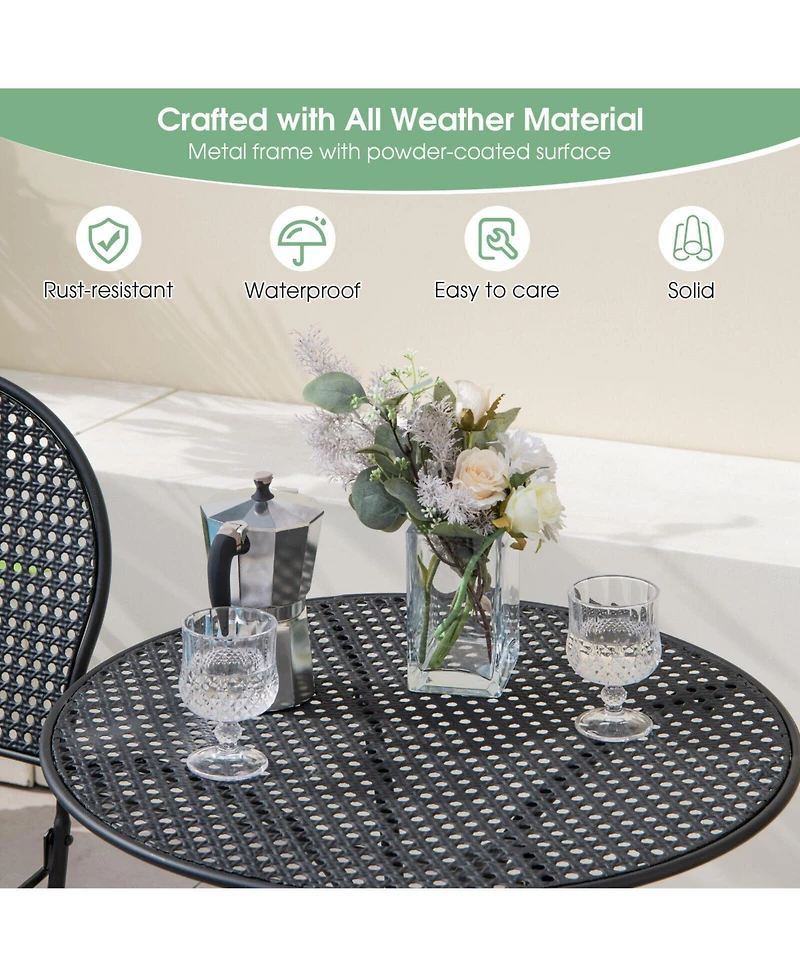 3 Pieces Patio Bistro Set Outdoor Conversation Furniture Table and Folding Chair