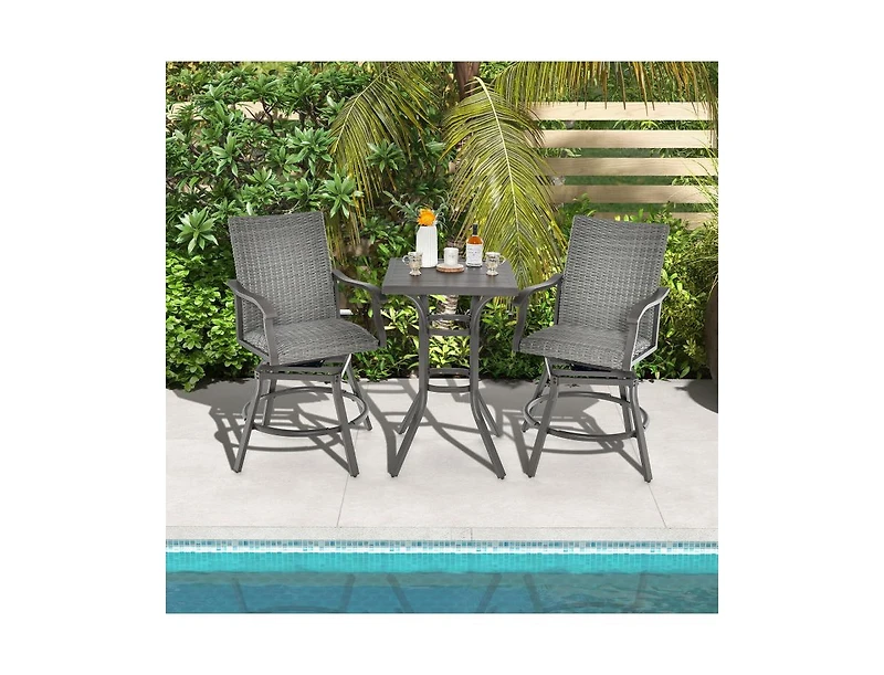 2 Pieces Patio Swivel Bar Chair Set with 4D Air Fiber Cushion