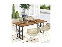 67 Inch Patio Rectangle Acacia Wood Dining Table with Umbrella Hole