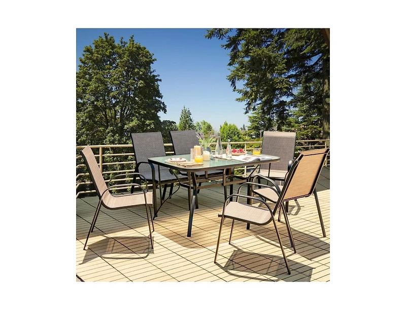 55 x 35 Inch Patio Dining Rectangle Tempered Glass Table with Umbrella Hole