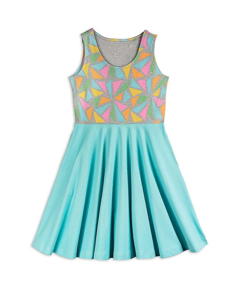 Mightly Toddler Girls Fair Trade Organic Cotton Print Sleeveless Twirl Dress