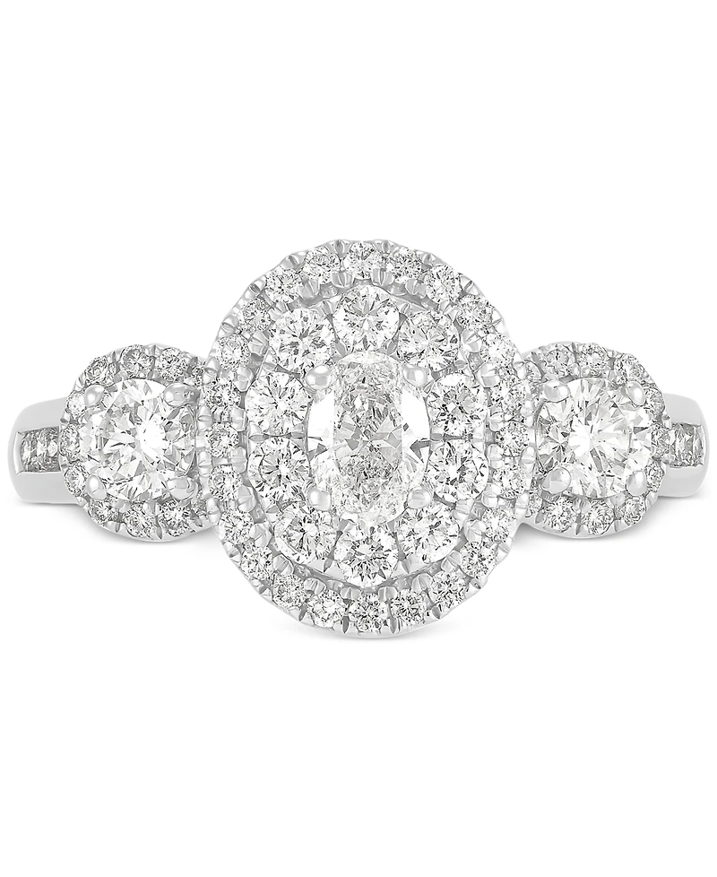 Diamond Three Stone Double Halo Ring (1-1/2 ct. t.w.) in 14k White Gold