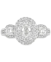 Diamond Three Stone Double Halo Ring (1-1/2 ct. t.w.) in 14k White Gold