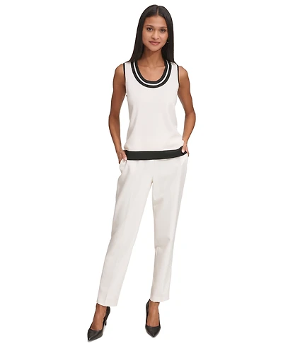 Karl Lagerfeld Women's Scoop-Neck Sleeveless Knit Top with Contrast Trim