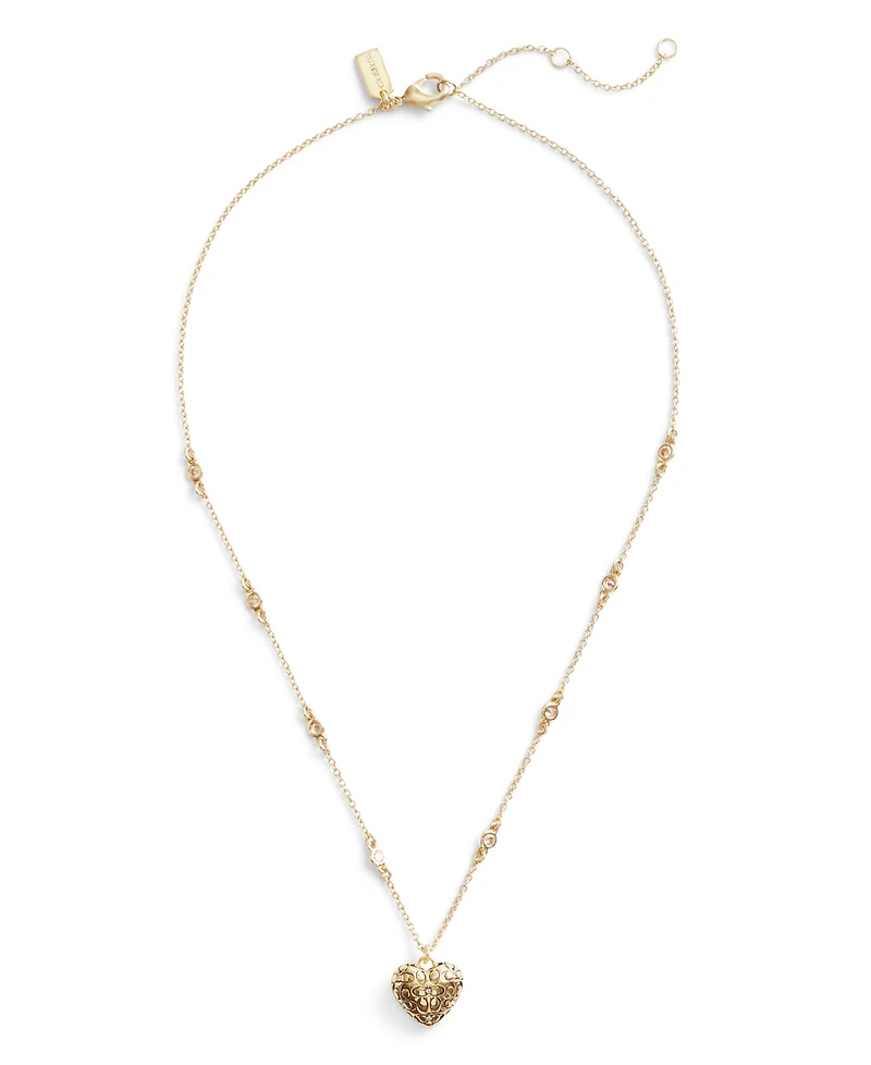 Coach Cubic Zirconia Signature Quilted Heart Pendant Necklace