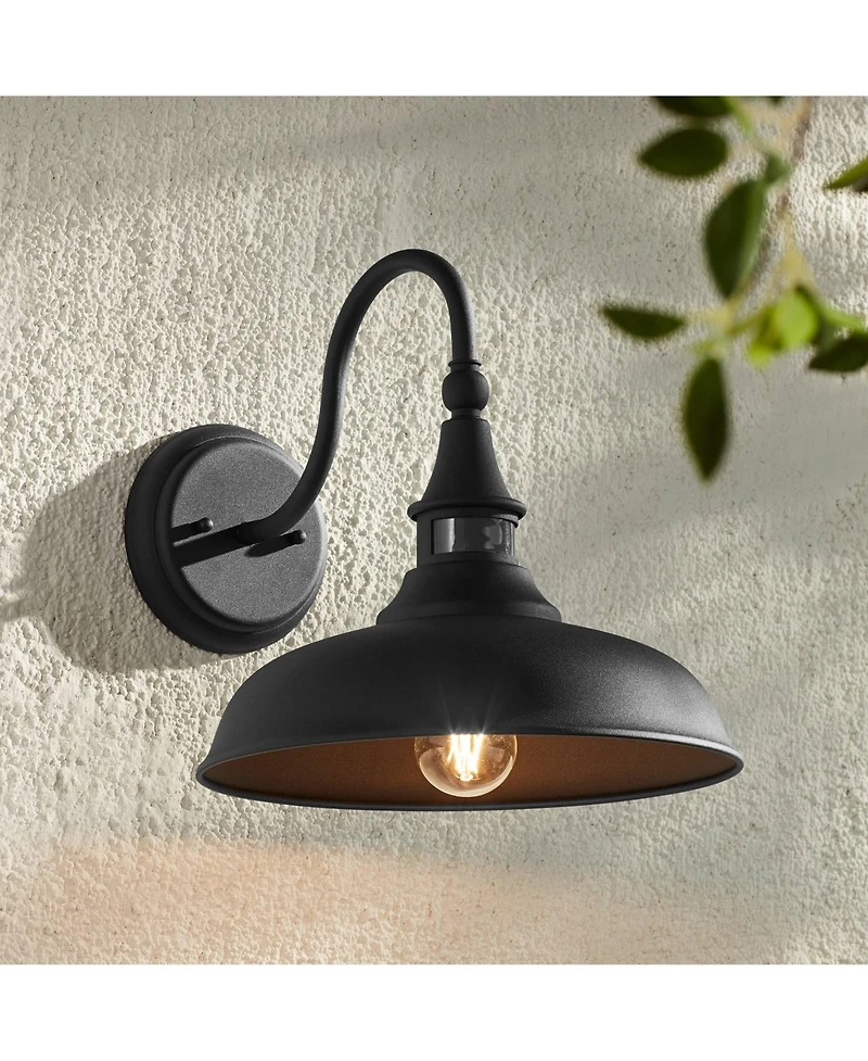John Timberland Gough Rustic Industrial Farmhouse Outdoor Barn Light Fixture Texturized Black Dusk To Dawn Motion Sensor Dark Sky 12 1/2" for Ext