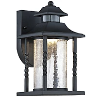 John Timberland Westray Mission Outdoor Wall Light Fixture Black Led Motion Sensor Dusk to Dawn 11 1/2" Clear Crackled Glass for Post Exterior Ho