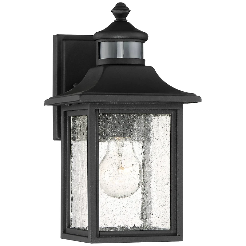 Moray Bay Industrial Outdoor Wall Light Fixture Black Steel 11 1/2" Seedy Glass Motion Sensor Dusk to Dawn for Exterior House Porch Patio Outside Deck