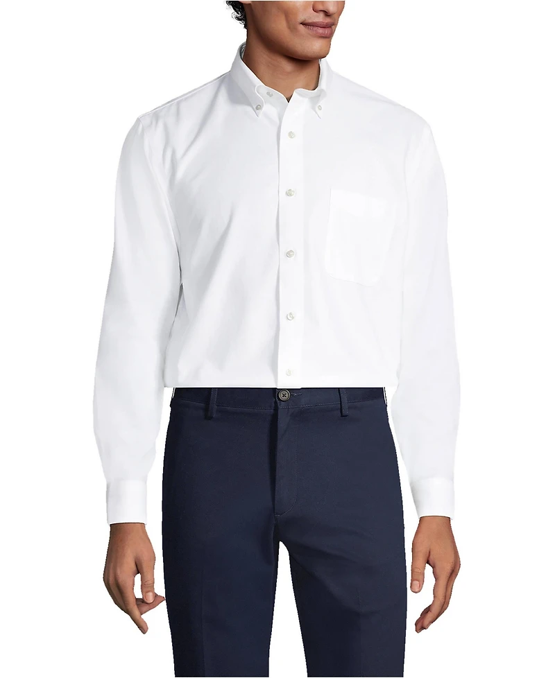 Lands' End Men's Tailored Fit No Iron Solid Supima Cotton Oxford Dress Shirt