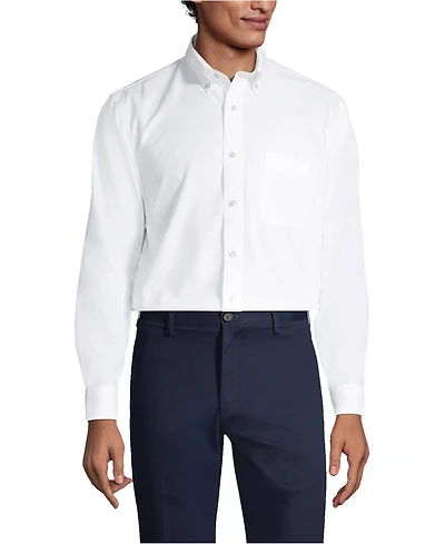 Lands' End Men's Tailored Fit No Iron Solid Supima Cotton Oxford Dress Shirt