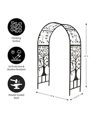 Metal Arched Garden Arbor with Tree of Life Design