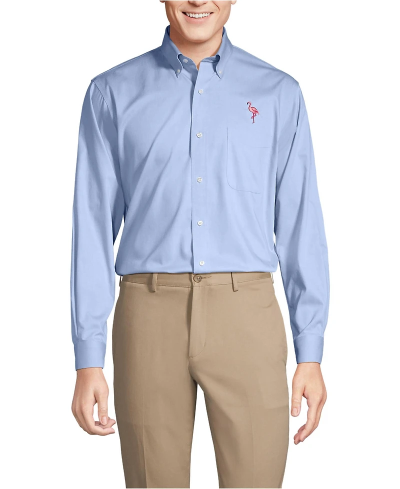 Lands' End Big & Tall Traditional Fit Solid No Iron Supima Pinpoint Buttondown Collar Dress Shirt