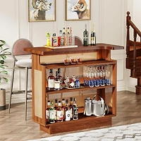 Tribesigns Rattan Home Bar Unit, Farmhouse 4-Tier Bar Table with 4 Stemware Racks and Heightened Base, Caramel Brown