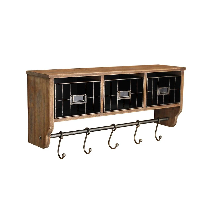 Rustic Coat Rack Wall Mounted Shelf With Hooks & Baskets, Entryway Organizer 5 And Cubbies