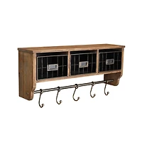 Rustic Coat Rack Wall Mounted Shelf With Hooks & Baskets, Entryway Organizer 5 And Cubbies