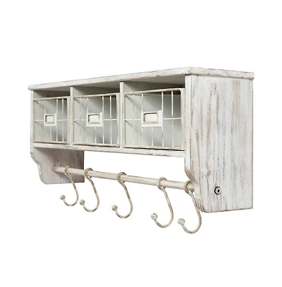 Rustic Coat Rack Wall Mounted Shelf With Hooks & Baskets, Entryway Organizer 5 And Cubbies