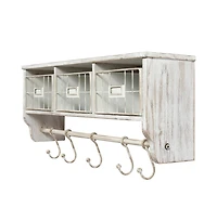 Rustic Coat Rack Wall Mounted Shelf With Hooks & Baskets, Entryway Organizer 5 And Cubbies