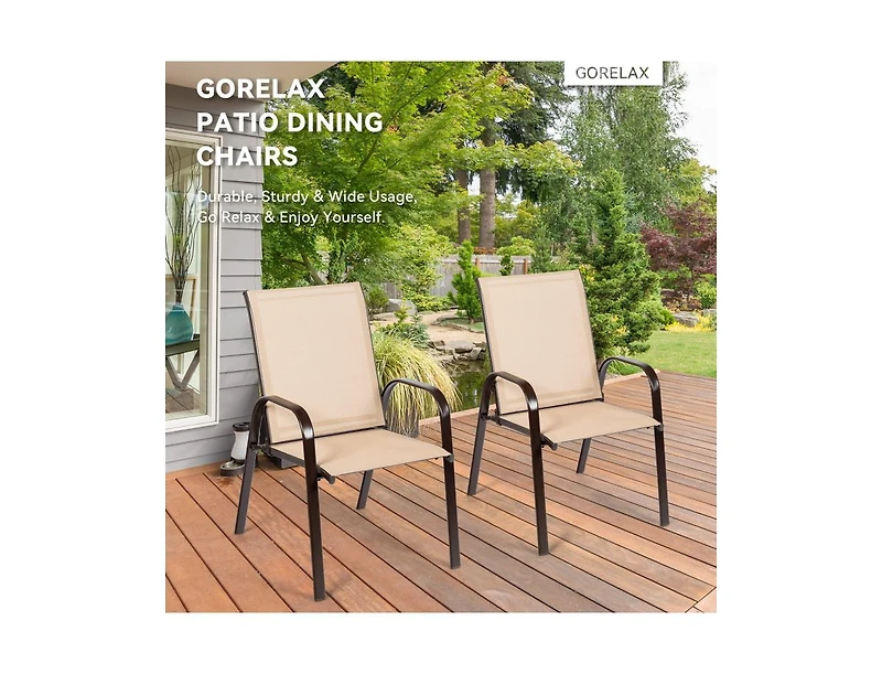 2 Pcs Patio Chairs Outdoor Dining Chair with Armrest