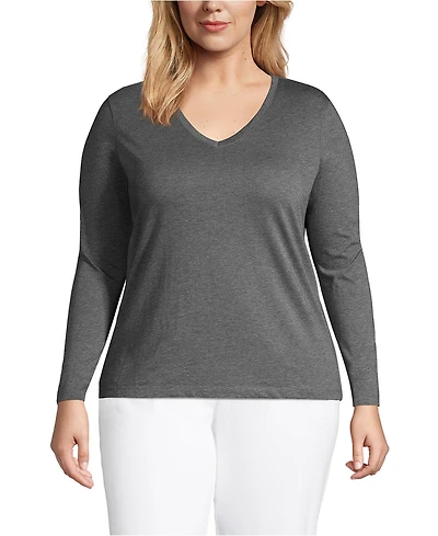 Lands' End Women's Plus Relaxed Supima Cotton Long Sleeve V-Neck T-Shirt