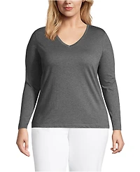Lands' End Women's Plus Relaxed Supima Cotton Long Sleeve V-Neck T-Shirt