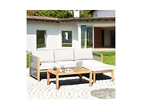 3 Pieces Patio Acacia Wood Sofa Furniture Set with Nylon Rope Armrest