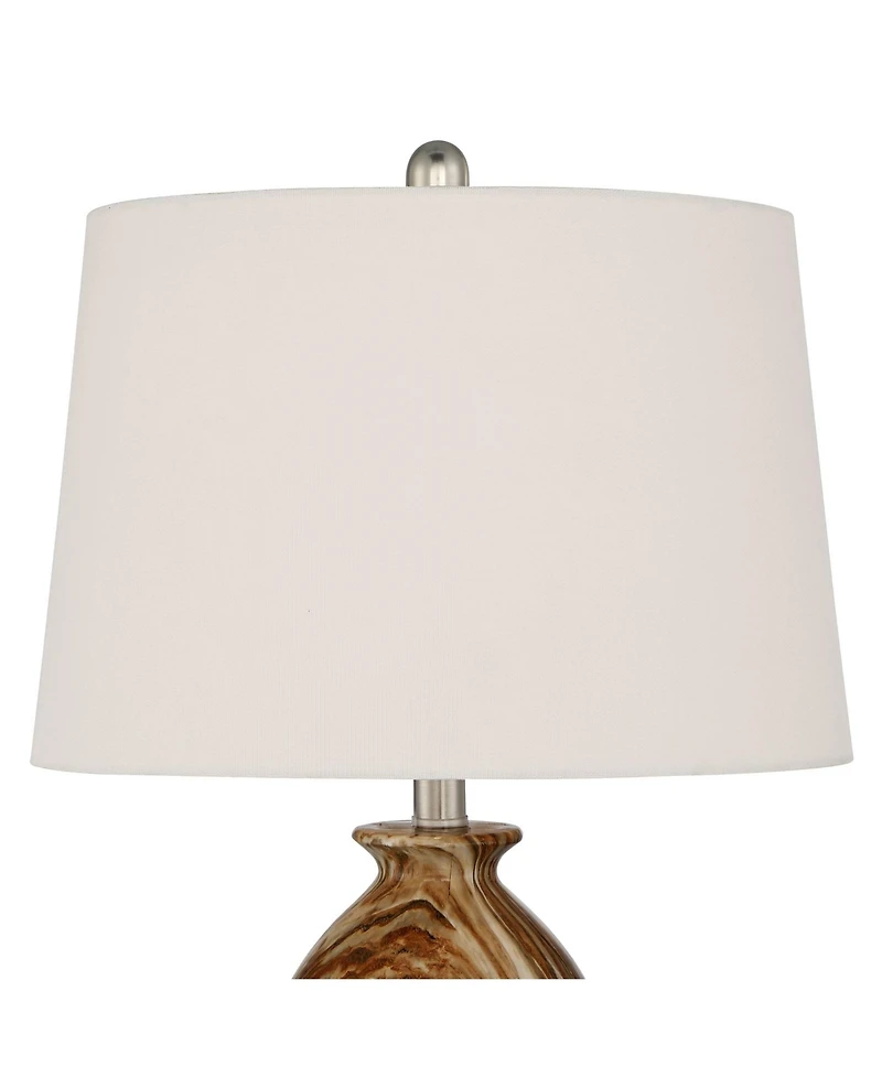 360 Lighting Carlton Modern Table Lamps 28" Tall Set of 2 Swirling Brown Faux Marble White Tapered Drum for Bedroom Living Room Bedside Nightstan