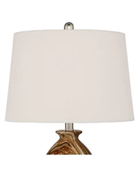 360 Lighting Carlton Modern Table Lamps 28" Tall Set of 2 Swirling Brown Faux Marble White Tapered Drum for Bedroom Living Room Bedside Nightstan