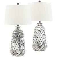 360 Lighting Carlton Modern Table Lamps 28 1/4" Tall Set of 2 Gray Wash Off White Fabric Drum Shade for Bedroom Living Room Bedside Nightstand Of