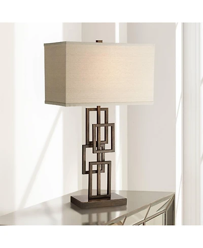 360 Lighting Kory Modern Industrial Table Lamp 26 1/2" High Dark Bronze Metal Sculptural Stacked Geometric Off White Shade Bedroom Living Room
