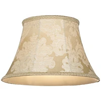 Traditional Vintage like Shabby Chic Standing Floor Lamp 60" Tall Antique White Washed with Ivory Brocade Fabric Bell Shade Decor for Living Room