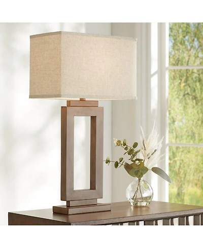 360 Lighting Rustic Farmhouse Table Lamp 30" Tall Sand Metal Open Window Oatmeal Fabric Rectangular Shade for Bedroom Living Room Bedside House H