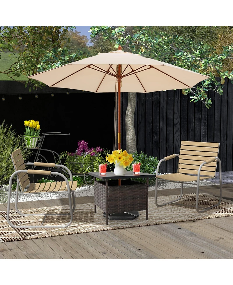 Patio Square Wicker Side Table with Umbrella Hole for Yard Garden Poolside
