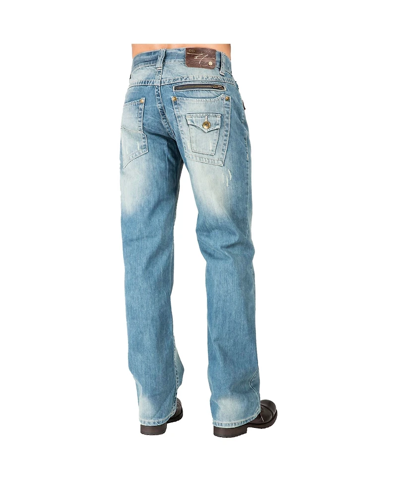 Men's Relaxed Straight Leg Premium Denim Jeans Zipper Trim Pockets