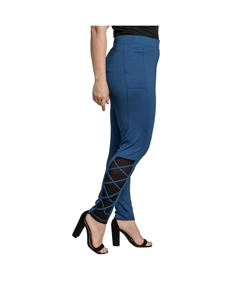 Women's Plus Interlaced Mesh Leggings With Side Pockets