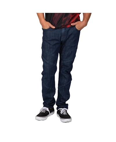 Men's Cut & Sewn Detail Curved Leg Slim Taper Moto Jeans