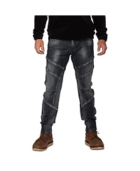 Men's Cut & Sewn Detail Curved Leg Slim Taper Moto Jeans
