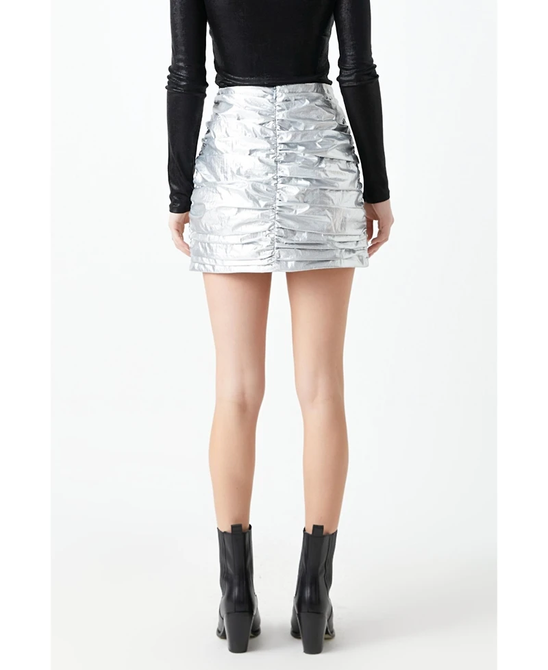 Women's Silver Shirring Mini Skirt
