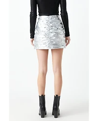 Women's Silver Shirring Mini Skirt