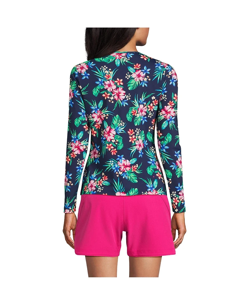 Lands' End Women's Crew Neck Long Sleeve Rash Guard Upf 50 Sun Protection Swim Tee