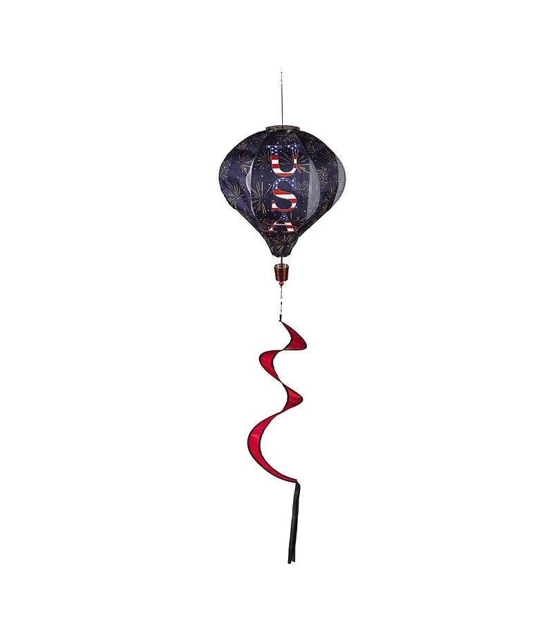 God Bless the Usa Solar Lit Burlap Balloon Spinner