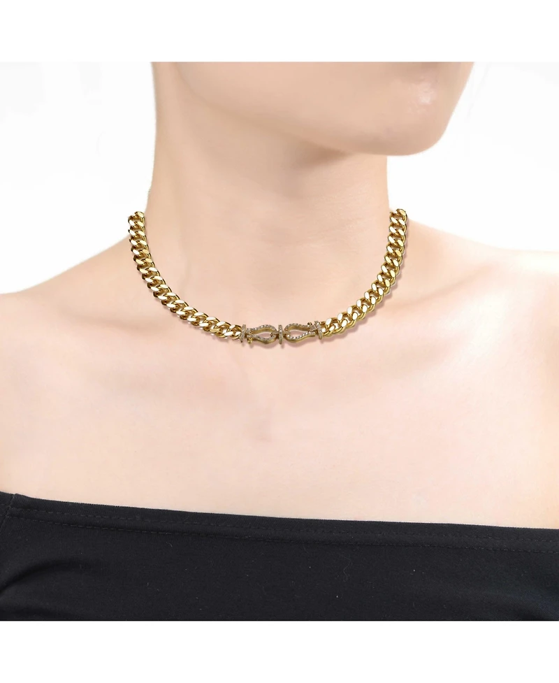 14k Yellow Gold Plated with Cubic Zirconia Miami Cuban Chain Door Knocker Necklace