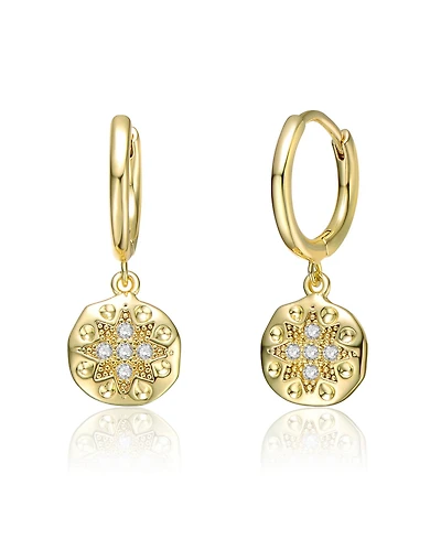 Extra Mini 14k Yellow Gold Plated Round Dangle Earrings with Star Design