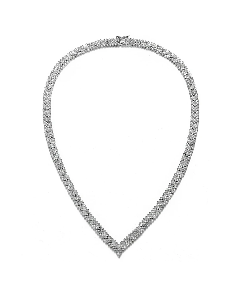 Sterling Silver with White Gold Plated Clear Round Cubic Zirconia Cluster Arrow Head Style Necklace