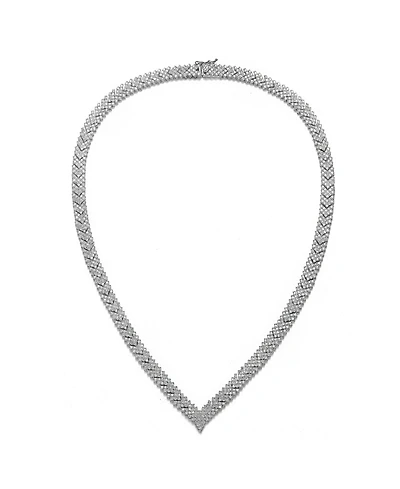 Sterling Silver with White Gold Plated Clear Round Cubic Zirconia Cluster Arrow Head Style Necklace