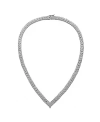 Sterling Silver with White Gold Plated Clear Round Cubic Zirconia Cluster Arrow Head Style Necklace