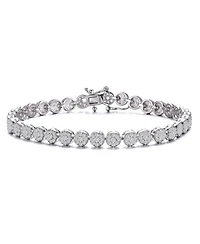 Sterling Silver White Gold Plated Cubic Zirconia Cluster Tennis Bracelet
